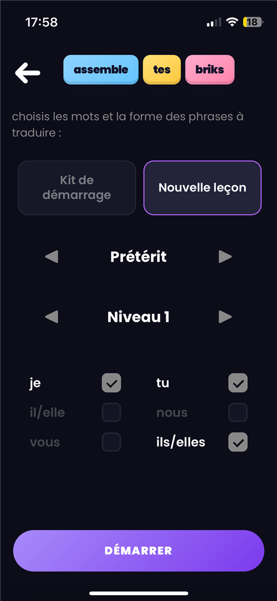 Jeu de phrases Zebrik avec des briques combinées