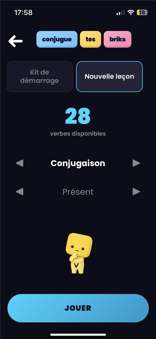 Pré-jeu de conjugaison Zebrik