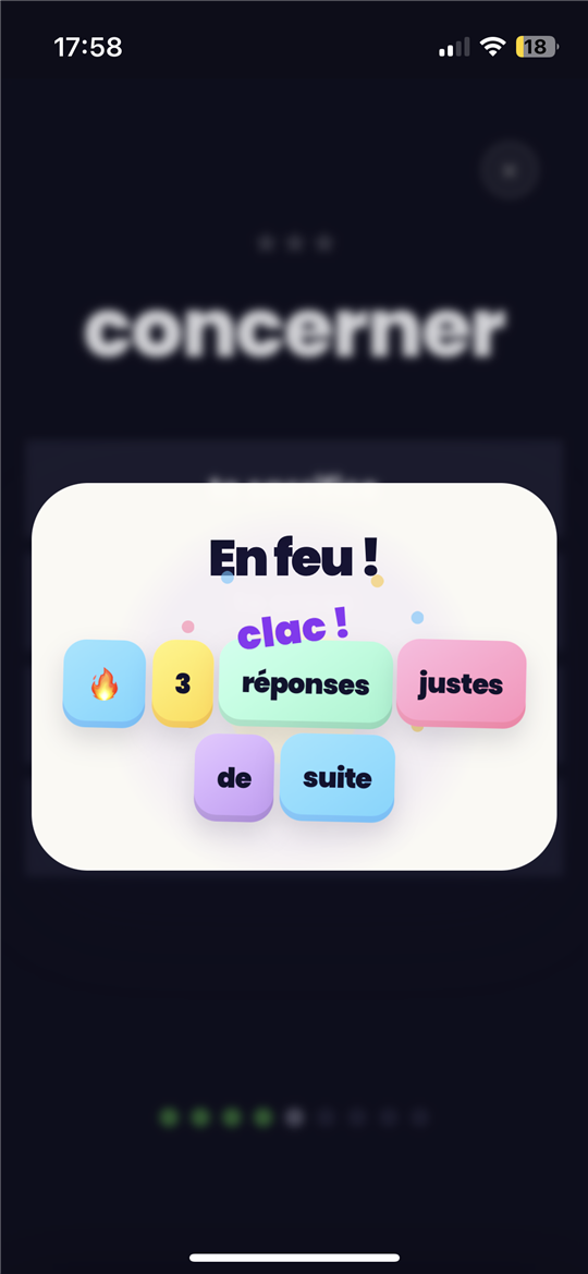Jeu de mots Zebrik, série de bonnes réponses